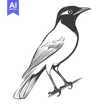 Aset premium populer: A monochrome illustration of a bird perched on a twig