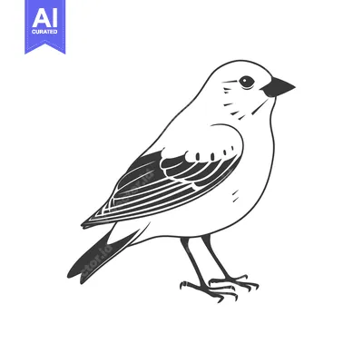 Aset desain premium: A stylized black and white illustration of a small bird