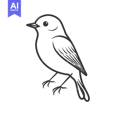 Aset premium populer: A simple black and white illustration of a small bird