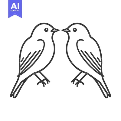 Aset desain premium: Two simple illustrated birds facing each other touching beaks together