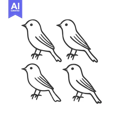 Aset premium populer: Four Simple Black Line Drawings Of Small Bird Creatures