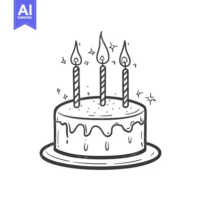Premium design asset: A hand drawn illustration depicting a birthday cake with lit candles