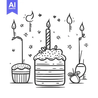Aset premium populer: Hand drawn illustration depicts birthday cakes and celebratory decorat