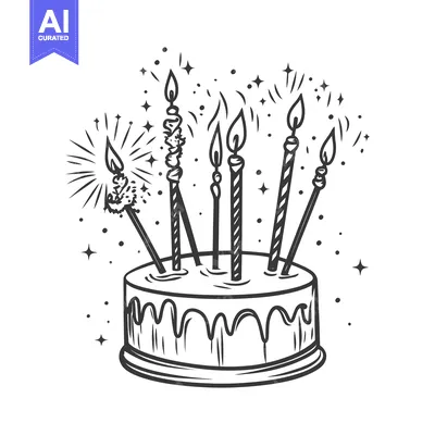 Aset premium populer: A decorated cake with lit candles and a celebratory sparkle design