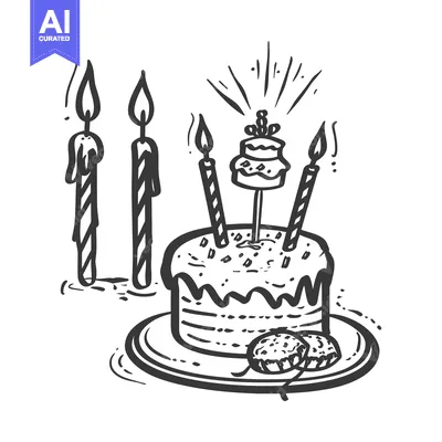Aset premium populer: Illustrated birthday cake with candles and small decorative treats