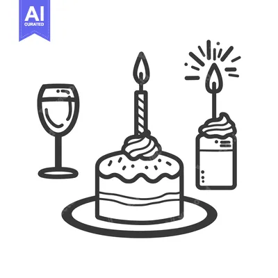 Popular premium asset: A simple illustrated celebration with cake wine and lit candles