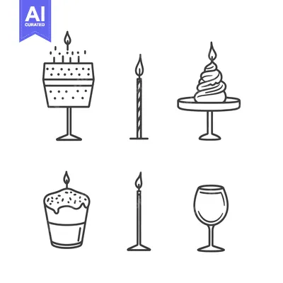Aset premium populer: Various illustrations showing baked goods and related celebratory item
