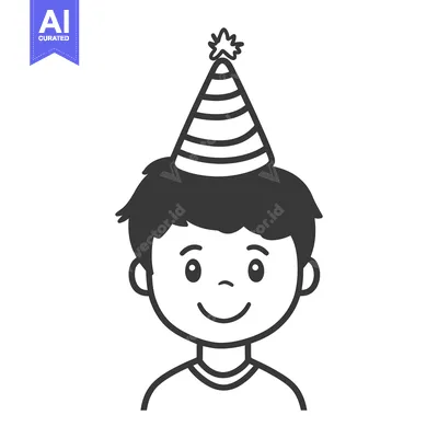 Premium design asset: A happy cartoon person wearing a striped party hat is smiling