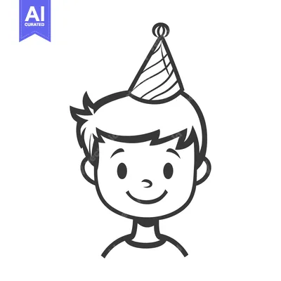 Aset desain premium: A smiling young boy is wearing a party hat happily