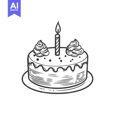 Aset desain premium: A simple illustration of a decorated cake with a lit candle