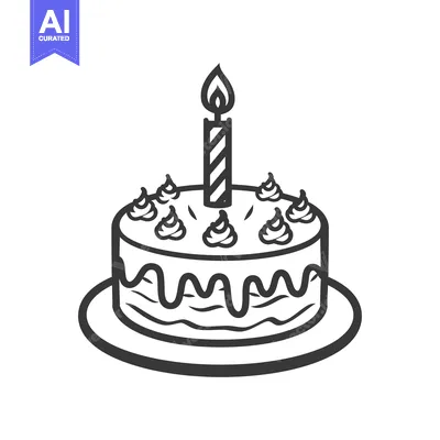 Aset premium populer: A birthday cake illustration with a lit candle on a simple plate