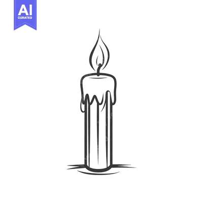 Aset desain premium: A burning candle with melting wax in a simple black illustration