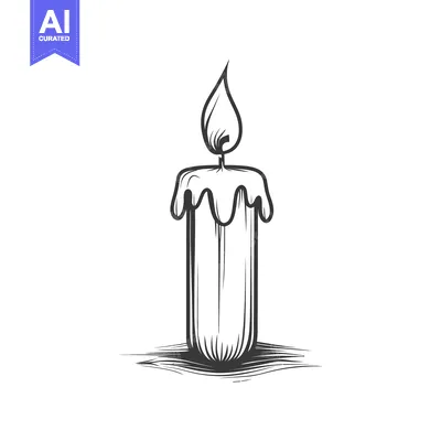 Aset desain premium: A burning candle illustration depicted with detailed line art