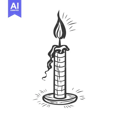 Aset desain premium: A single lit candle with dripping wax and a glowing flame