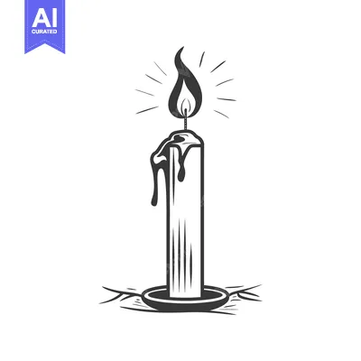 Premium design asset: A black and white illustration of a lit candle