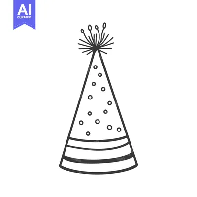 Aset desain premium: A decorated party hat is depicted with lines and circles