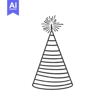 Aset desain premium: A simple outlined party hat with stylized celebratory elements display
