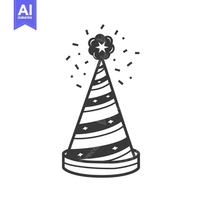 Aset desain premium: The simple black and white illustration of a party hat