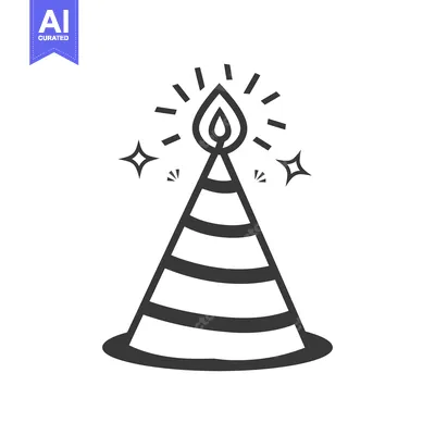 Aset desain premium: A celebratory party hat with candle flame and star embellishments