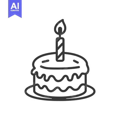 Aset desain premium: A single candle atop a simple layered cake illustration