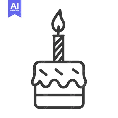 Aset desain premium: Simple illustration showing a single layer cake with a lit candle on t
