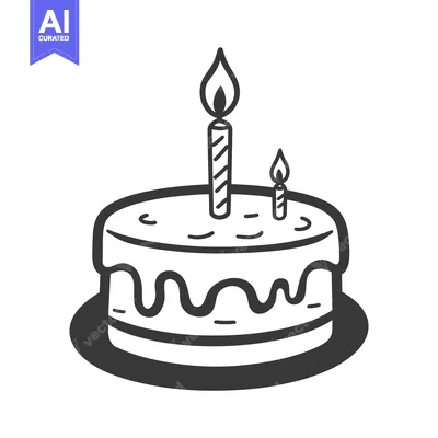 Aset premium populer: A simple illustrated cake with two lit birthday candles