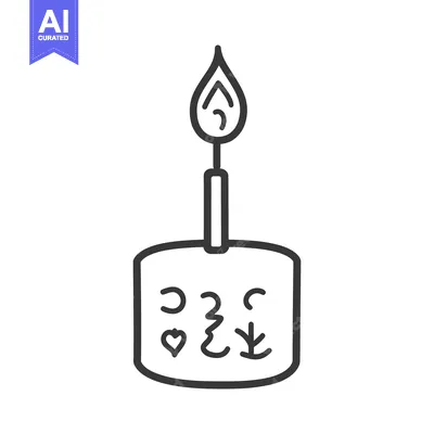 Aset desain premium: A lit candle with drawn symbols on its block body