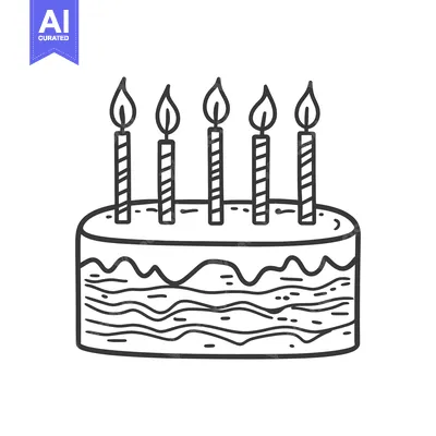 Aset desain premium: A simple illustration of a birthday cake with five burning candles