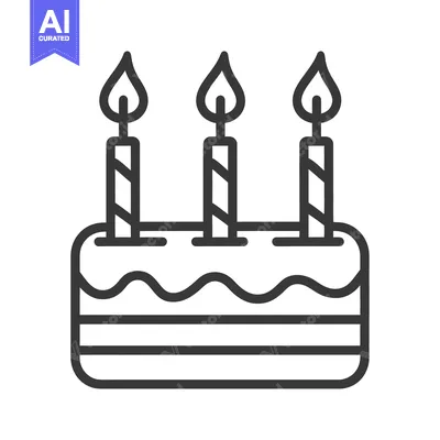 Aset desain premium: A simple outline of a cake adorned with three candles