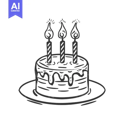 Aset desain premium: A Simple Black And White Hand Drawn Cake With Candles