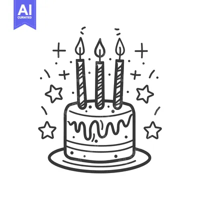 Aset premium populer: A decorative black and white birthday cake with burning candles