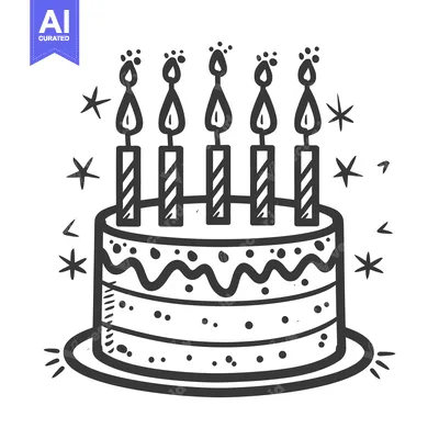 Aset desain premium: A delicious layered birthday cake with lit candles and festive stars