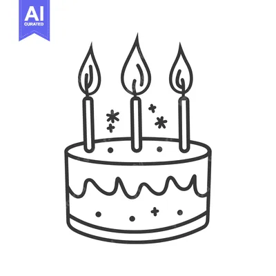 Aset desain premium: A simple black line drawing depicting a birthday cake