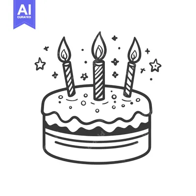 Aset premium populer: A decorated birthday cake with three lit candles and stars