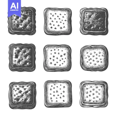 Popular premium asset: Nine square crackers variations illustrated in grayscale