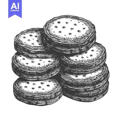 Aset premium populer: A Stack of Delicious Round Cookies in a Vintage Style Illustration