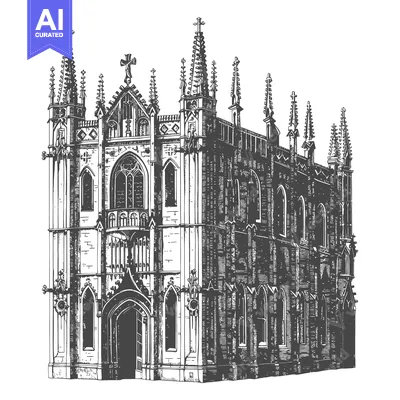 Aset premium populer: Gothic Architectural Drawing Of A Grand Cathedral