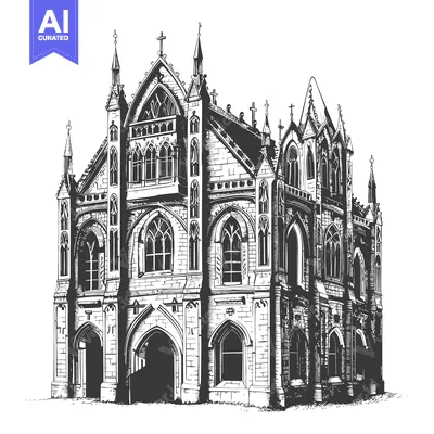 Premium design asset: Gothic Style Church Architectural Drawing Illustration