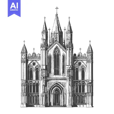 Aset premium populer: Gothic Cathedral Architectural Drawing Facade Design