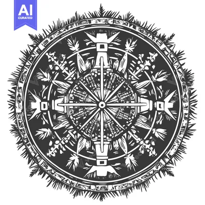 Aset desain premium: Black and White Abstract Circular Design with a Central Hub