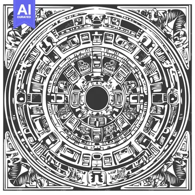 Aset premium populer: Black and White Abstract Circular Design with Geometric Patterns and S