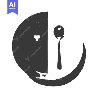 Aset desain premium: Black and White Abstract Design with Spoon and Bowl