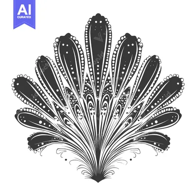 Aset desain premium: Black and White Abstract Floral Design with Circular Patterns