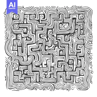 Premium design asset: Black and White Abstract Hand Drawn Maze Pattern