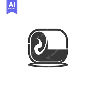 Aset desain premium: Black and White Abstract Icon with a Curved Line and Rounded Square