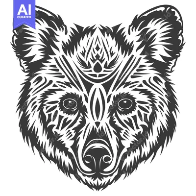 Aset desain premium: Black and White Abstract Stylized Bear Head