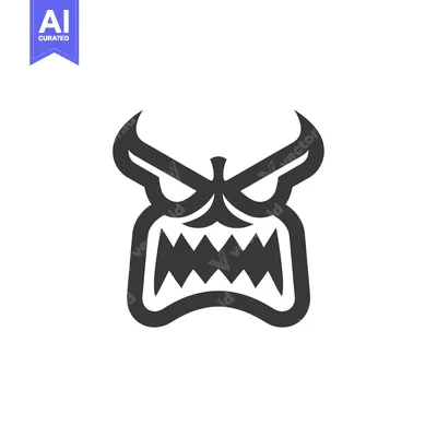 Premium design asset: Black and White Angry Monster Face Icon