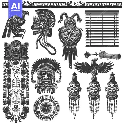 Aset desain premium: Black and White Aztec Themed Illustrations