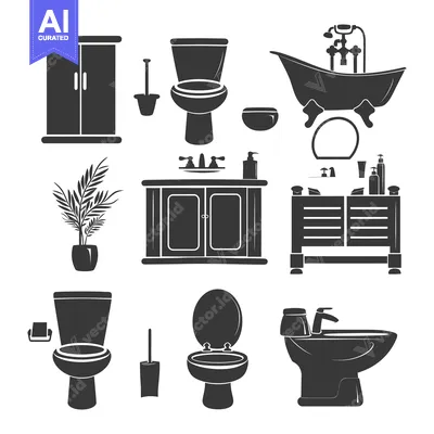 Popular premium asset: Black and White Bathroom Fixtures Silhouettes