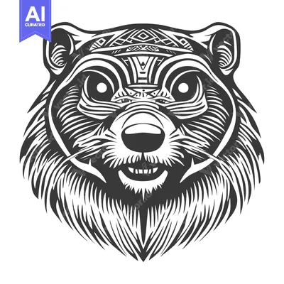 Aset premium populer: Black and White Bear Face with Geometric Patterns